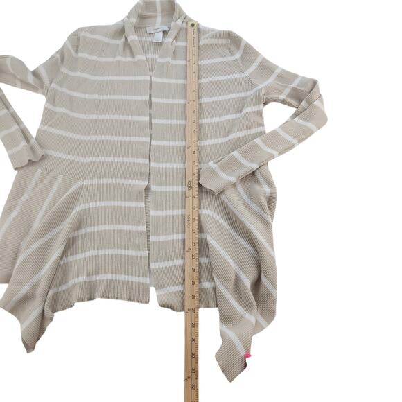 Tan Striped Cardigan Womens 1X High Low Knit Ribbed White Beige Boho Bohemian - Picture 9 of 13